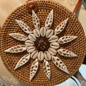 Handmade in Bali Crossover Rattan Purse with Leather Strap